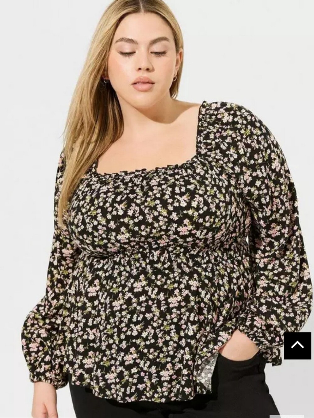 Plus Size Black Floral Smocked Square Neck Top Torrid Size 1